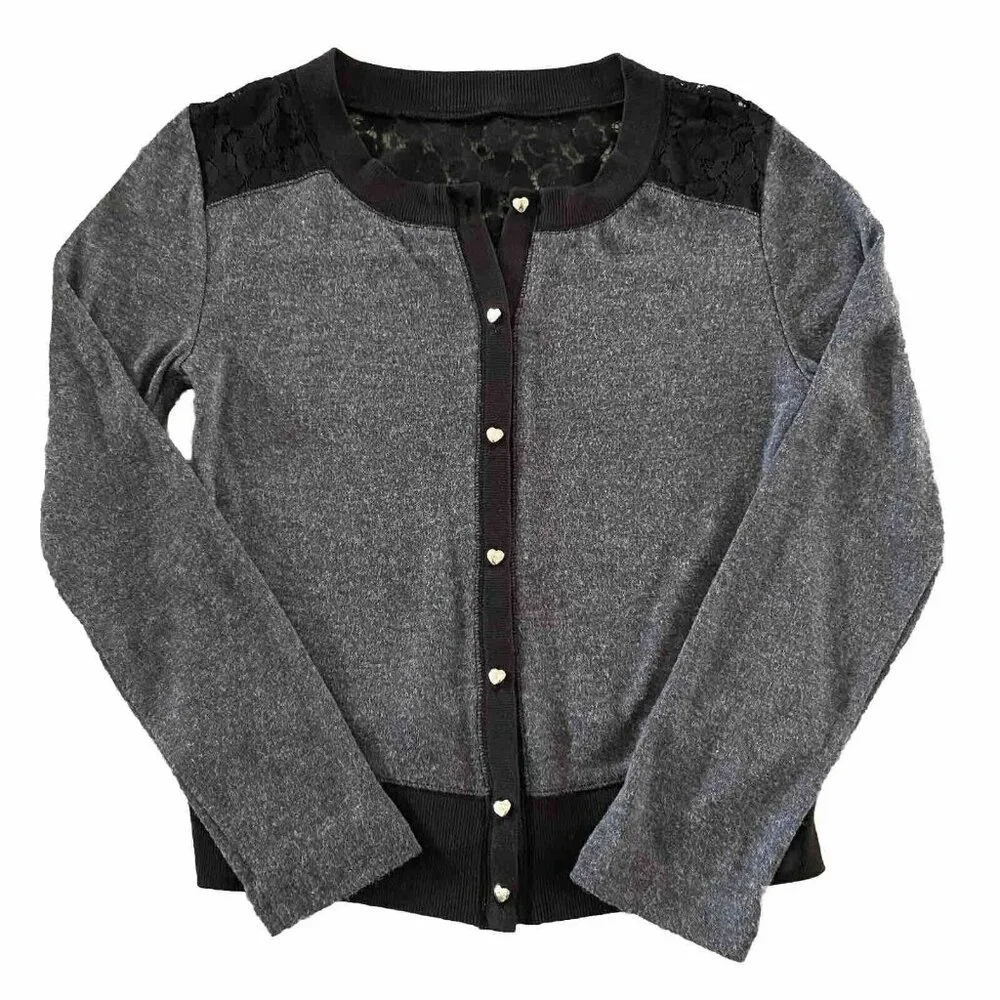 Princess Vera Wang Cardigan Sweater Girls Size Medium Black Gray Lace‎ Button Up